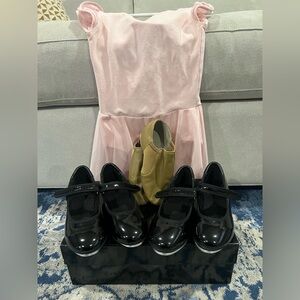 Girls Tap Shoes Bundle Age 7-8yo Pink Ballet Dress w/ Jazz & Tap Shoes
